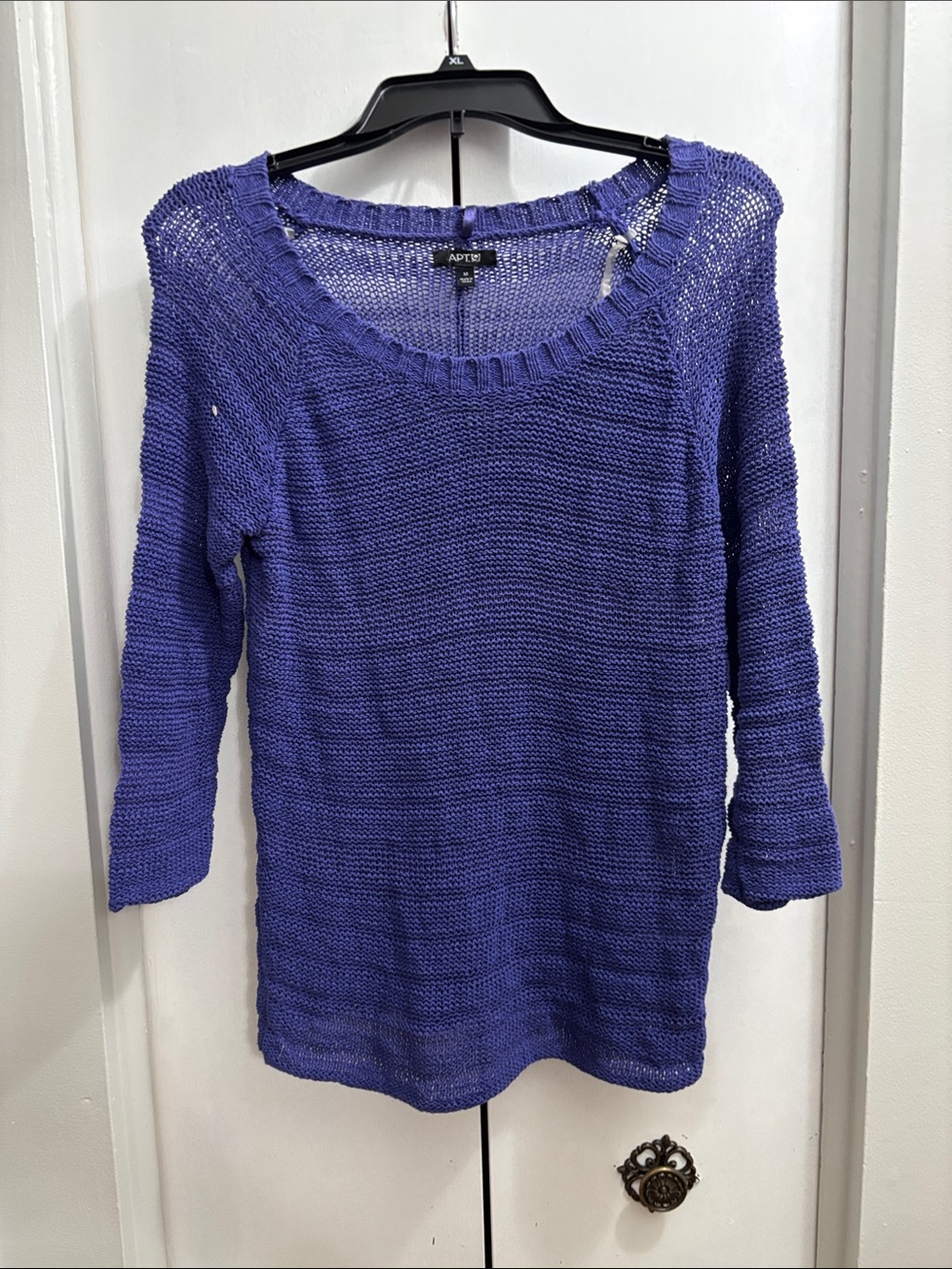 Apt. 9 Open-Knit Scoop Neck Sweater in Deep Purple with 3/4 length sleeves